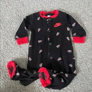 Nike Black & Red Baby Footed One-Piece with Sneaker Print